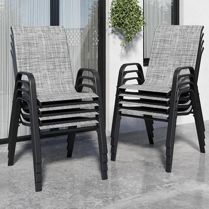 Stackable Patio Chairs Set of 8, Outdoor Chairs Set by Vimstora