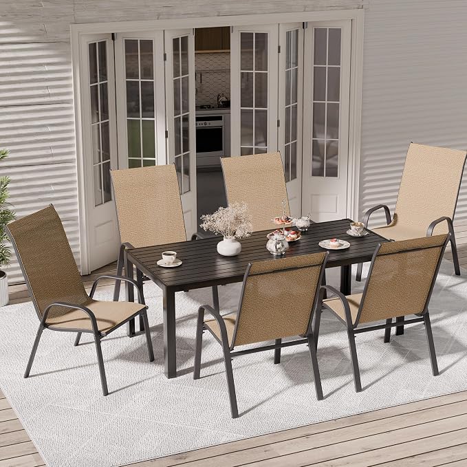 Patio Chairs Set of 6, Outdoor Dining Chairs Stackable - Image 2