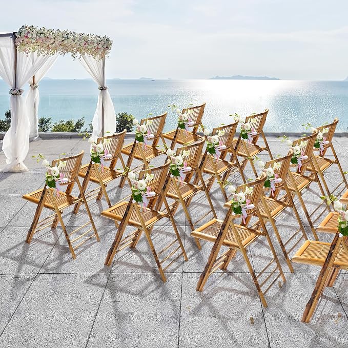 VINGLI Bamboo Folding Chair, Foldable Dining Wood Chairs Comfortable Seat - Image 7