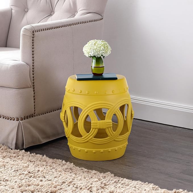 JONATHAN Y Lucky Coins 16" Ceramic Garden Stool Side Table, Matte Yellow | - Image 2