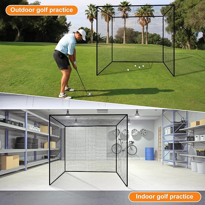 Heavy Duty Nylon Golf Batting Cage, 7.8-10ft Batting Cage Net with 10 Carabiners and 4 Tie Rope,Durable Golf Practice Net Batting Net for Backyard,Baseball Net Indoor Outdoor (ONLY NET)