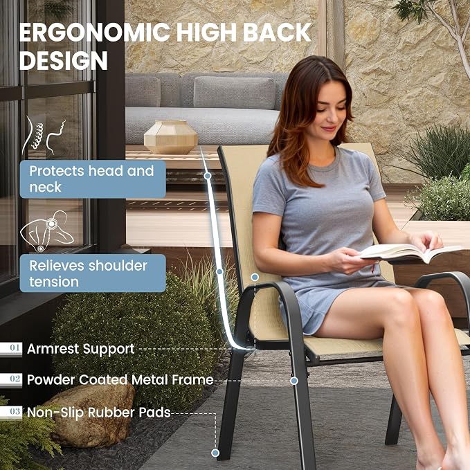 Patio Dining Chairs Set of 4, Stackable Dining Chairs, Breathable Fabric - Image 6