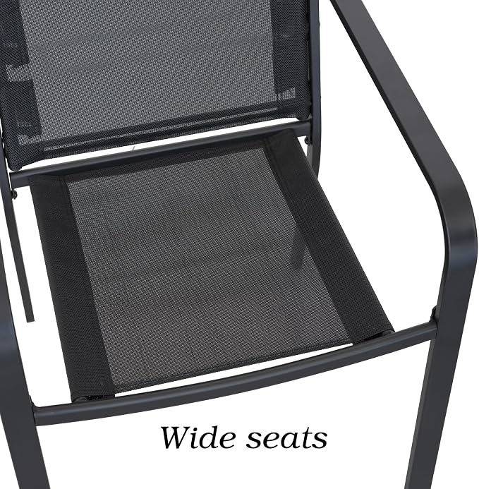 Anmutig Stackable Outdoor Dining Chairs Set of 6, Textilene Fabric, Breathable - Image 6