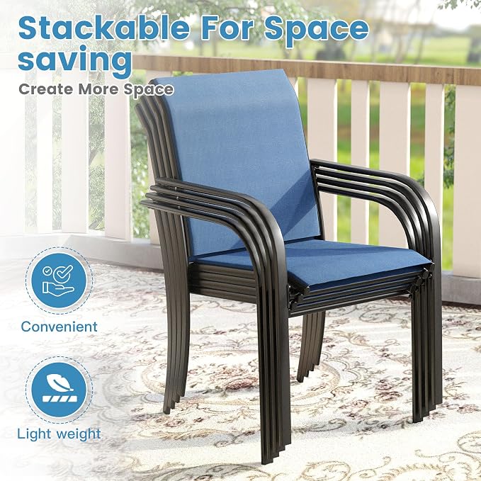 DIFY Patio Dining Chairs Set of 6, Stackable Outdoor Metal Chairs - Image 4