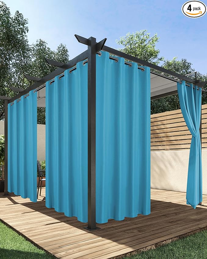 HolidayIdeas Outdoor Curtains for Patio Waterproof 4 Pcs 54x120 Inch Teal | by HolidayIdeas