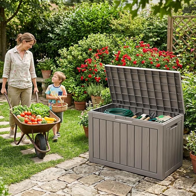 DRATO 55 Gallon Outdoor Storage Box Waterproof, Lockable Resin Deck Boxes | - Image 3