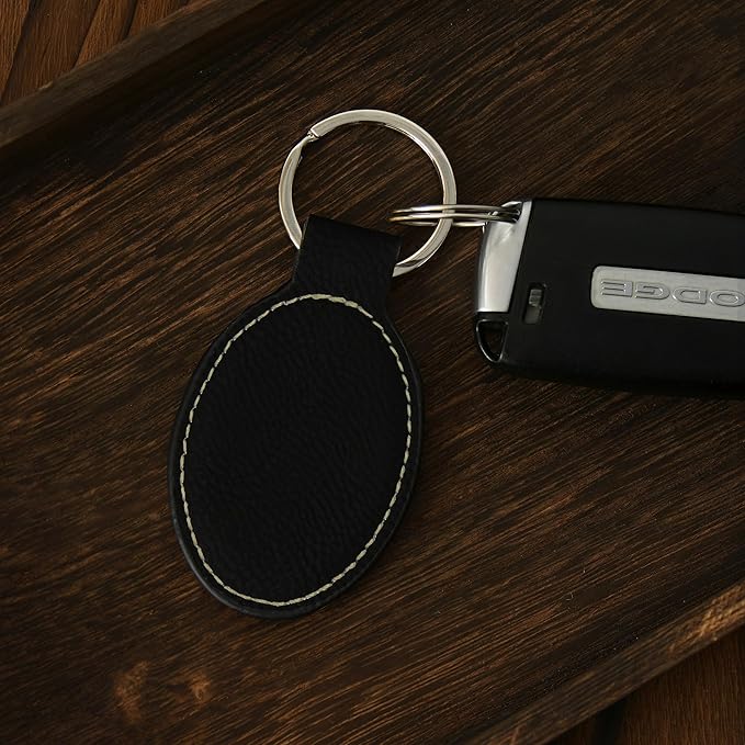 LaserGram Oval Keychain, Palm Trees, Personalized Engraving Included (Black with Gold)