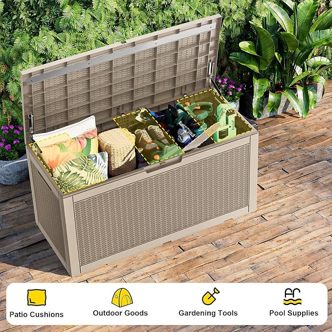 PatioZen 150 Gallon Resin Deck Box, Lockable Patio Outdoor Storage Box - Image 4
