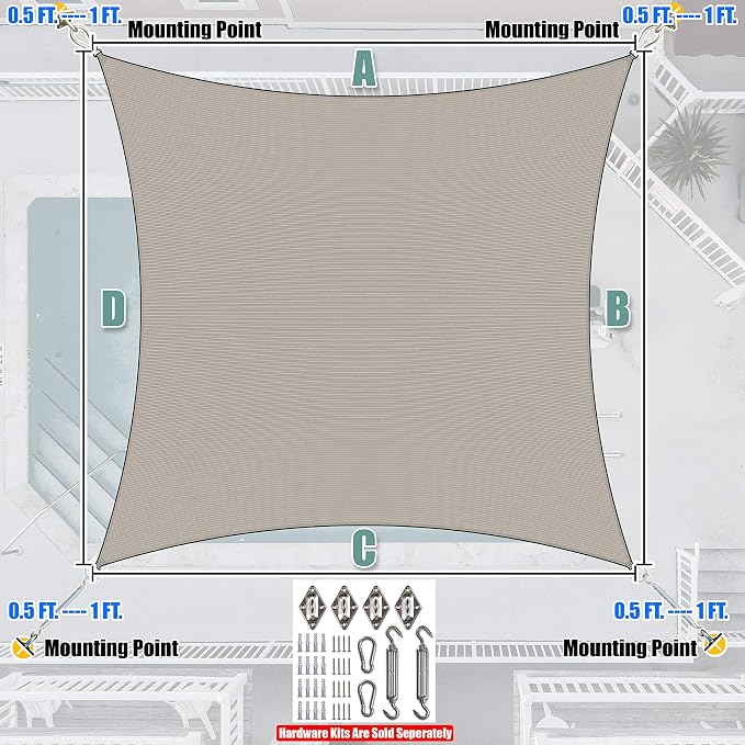 Amgo Custom Size 14' x 17' Grey Rectangle Square Sun Shade Sail UPF50+ - Image 7
