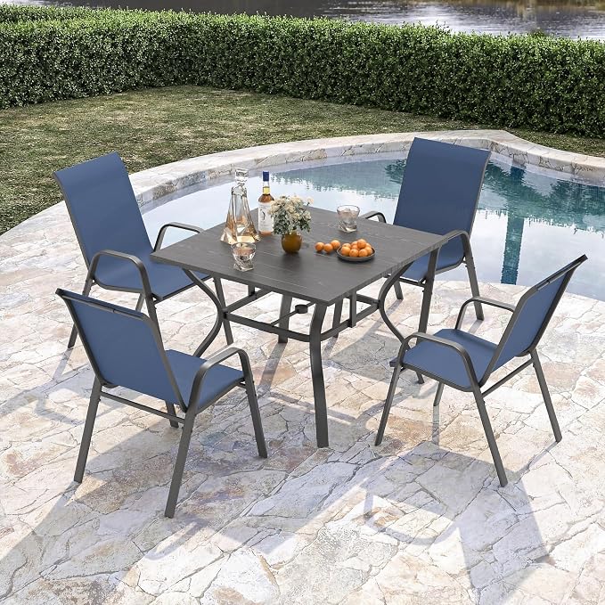 Outdoor Patio Chairs Set of 8 Stackable Dining Chairs All-Weather Textilene - Image 5