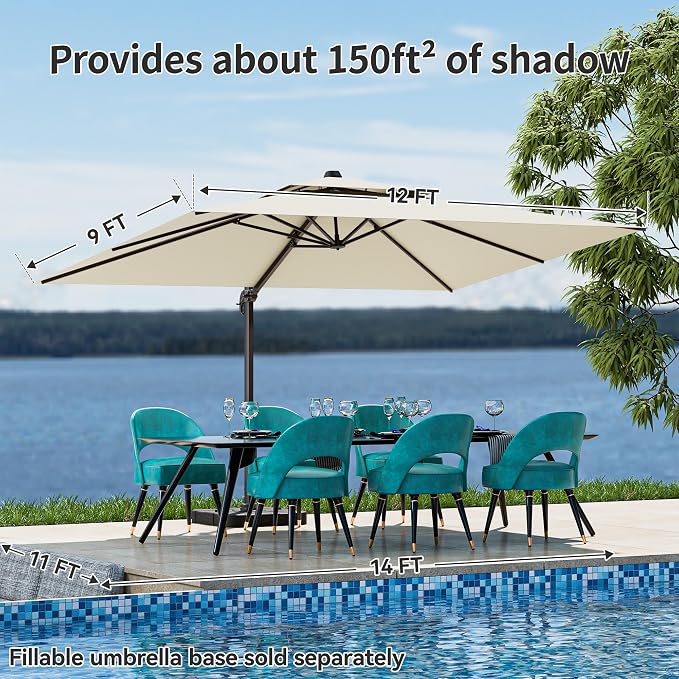9x12FT Cantilever Patio Umbrella Heavy-Duty Aluminum | 360° Rotating Double - Image 2