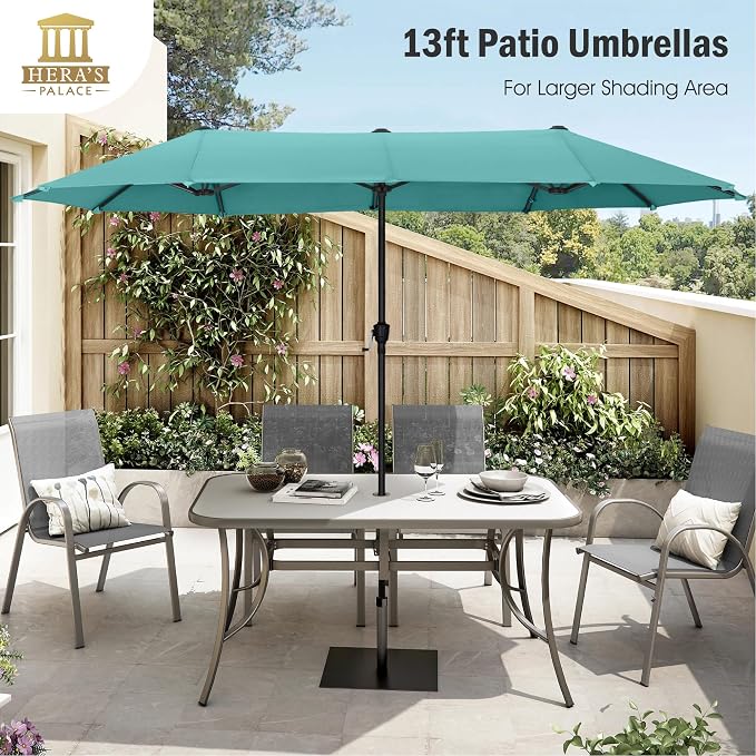 13 ft Large Double-Sided Patio Umbrella, Outdoor Umbrella, Turquoise | HERA'S - Image 3