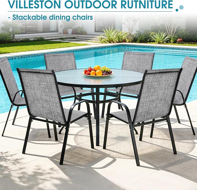 24.4" Wide Outdoor Stackable Chairs Set of 6 | Stacking Patio Chairs - Image 9