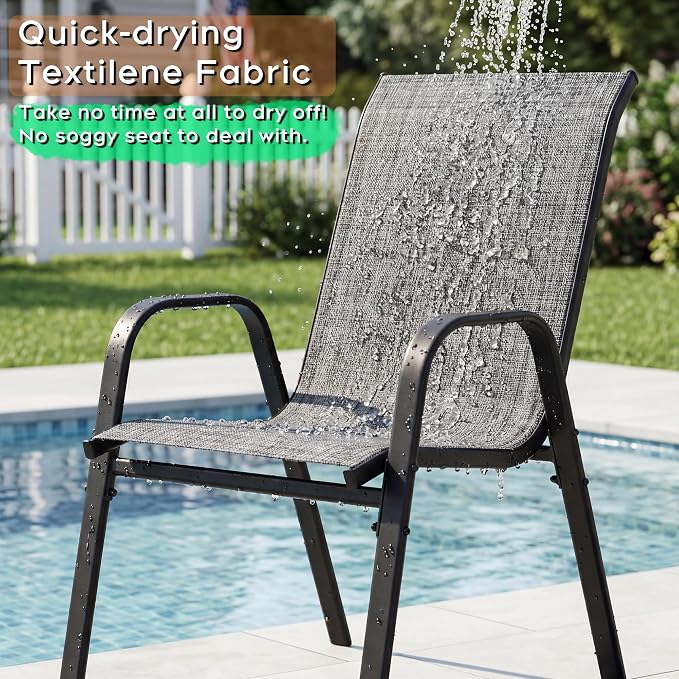 Outdoor Patio Chairs Set of 6 Stackable Dining Chairs All-Weather Textilene - Image 4