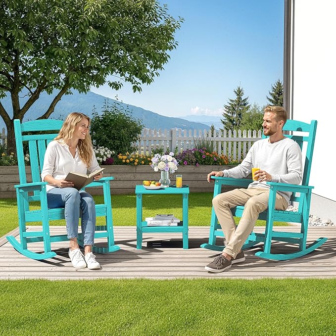 SERWALL Outdoor Rocking Chair Set of 2, Patio Rocking Chair, Aruba | HDPE - Image 2