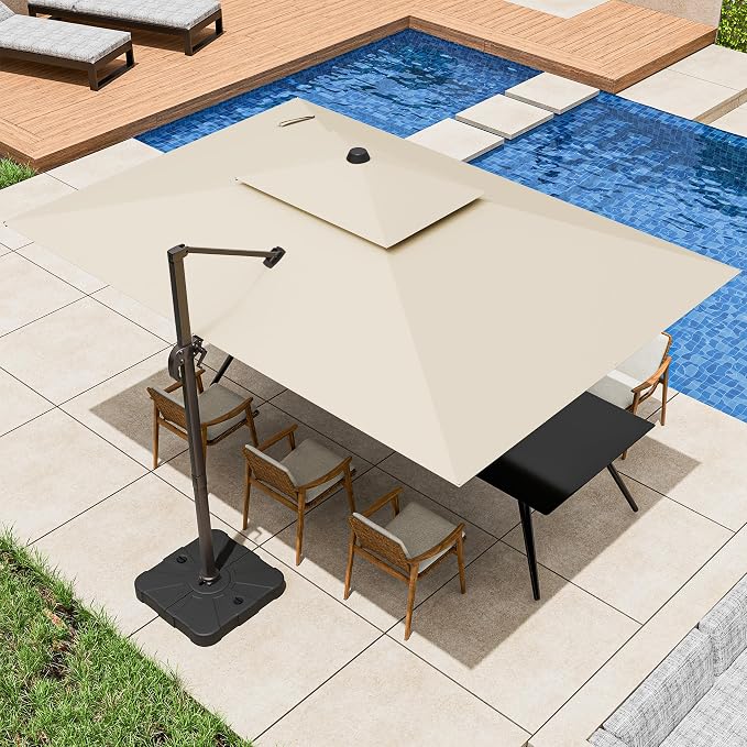 9x12FT Cantilever Patio Umbrella Heavy-Duty Aluminum | 360° Rotating Double - Image 8