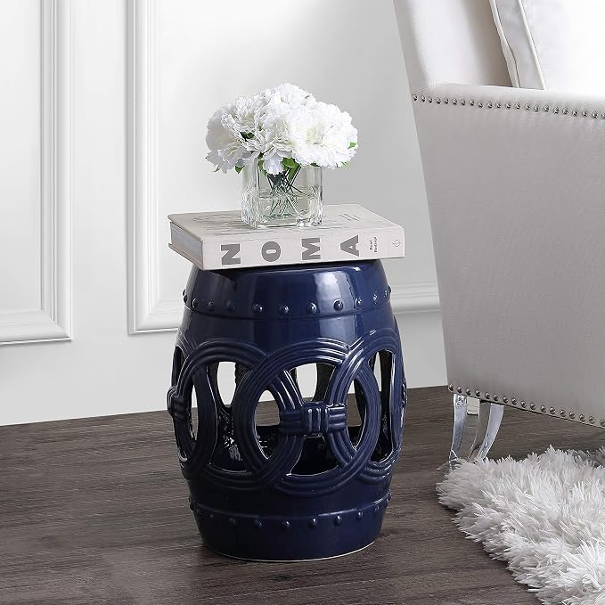 JONATHAN Y Lucky Coins 16" Ceramic Garden Stool Side Table, Drum Shape - Image 2