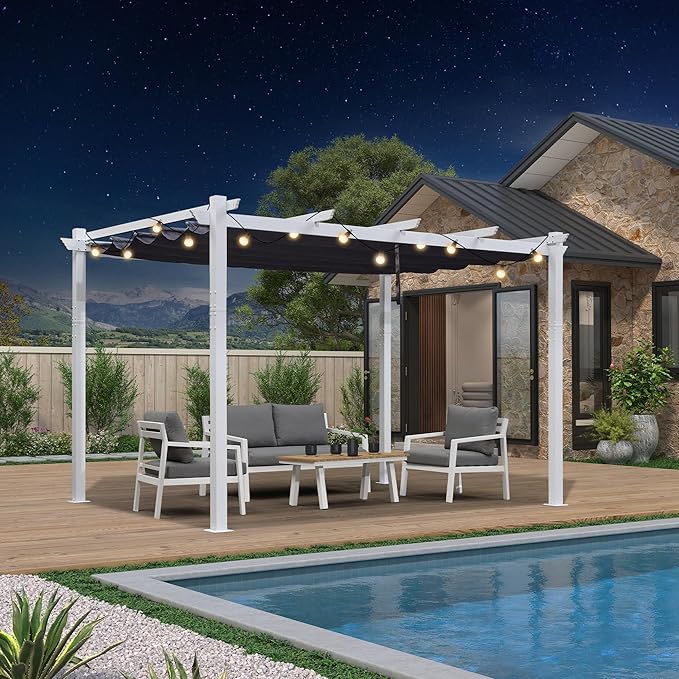 PURPLE LEAF Outdoor Pergola 10' x 13' Aluminum and Sun Shade, Powder coat by PURPLELEAF