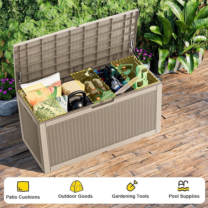 120 Gallon Waterproof Outdoor Resin Deck Box, Lockable Storage Container - Image 6