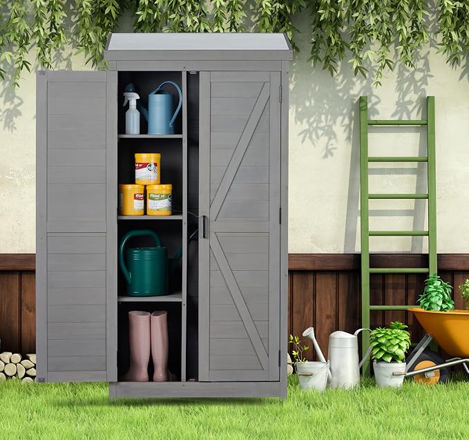 68'' Outdoor Storage Cabinet, Wooden Garden Tool Cabinet - Image 9