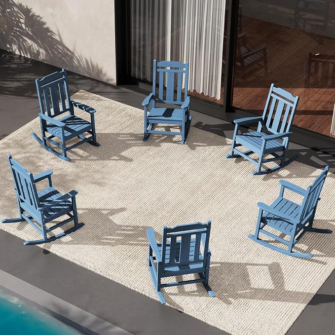 SERWALL HDPE Oversized Outdoor Rocking Chairs Set of 6, Patio Rocker, All by SERWALL