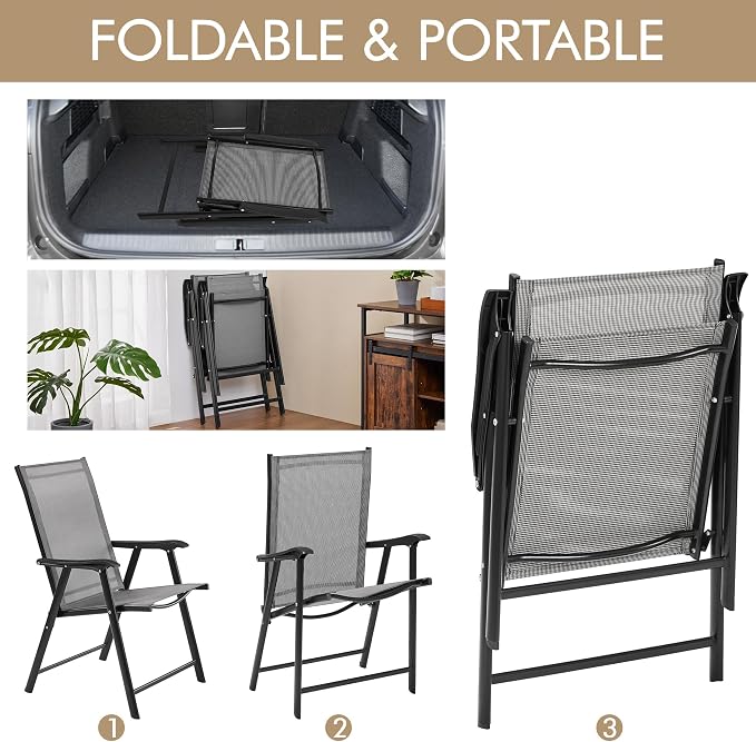 Yaheetech Patio Dining Chairs Set of 4 Outdoor Folding Lawn Chairs, folds flat - Image 4