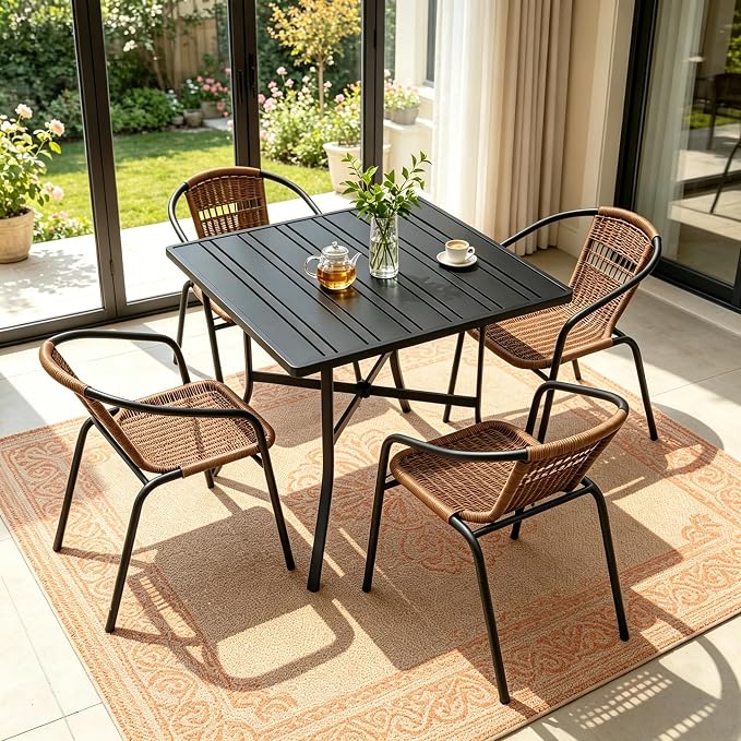 4 Pack Brown Stackable Outdoor Rattan Chairs, All-Weather Patio Seating - Image 7