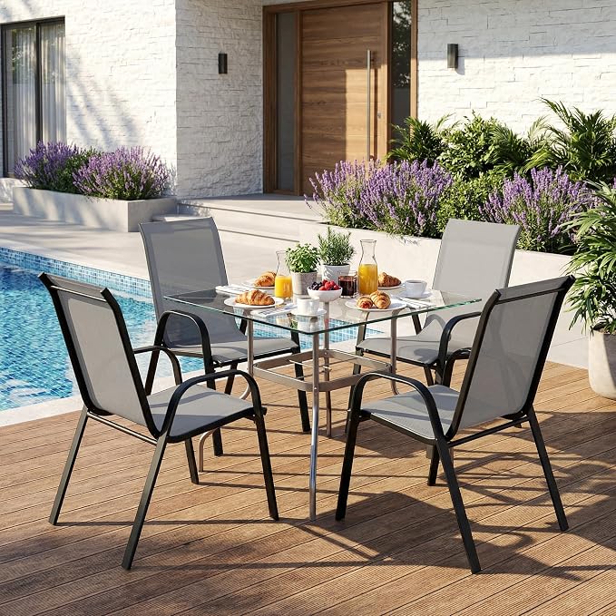 Stackable Patio Chairs Set of 1/2/4, Heavy Duty Metal Frame & Teslin Fabric - Image 2