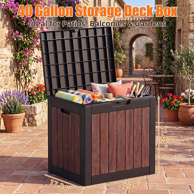 40 Gallon Outdoor Deck Box, Lockable Waterproof Resin Storage Container - Image 2