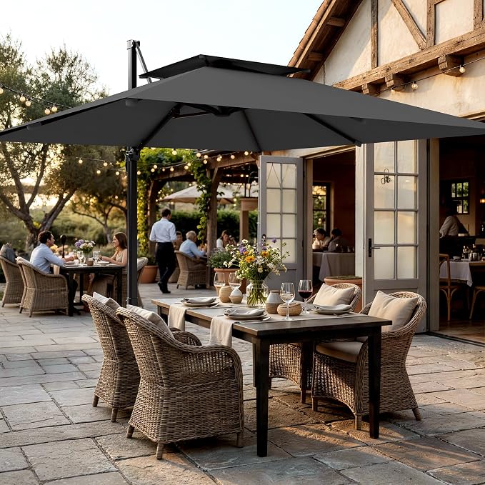 12×12 FT Double-Top Cantilever Patio Umbrella, Outdoor Umbrellas - Image 8