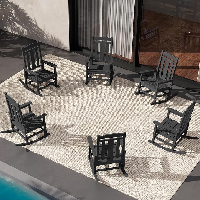 SERWALL HDPE Oversized Outdoor Rocking Chairs Set of 6, Patio Rocker, All by SERWALL