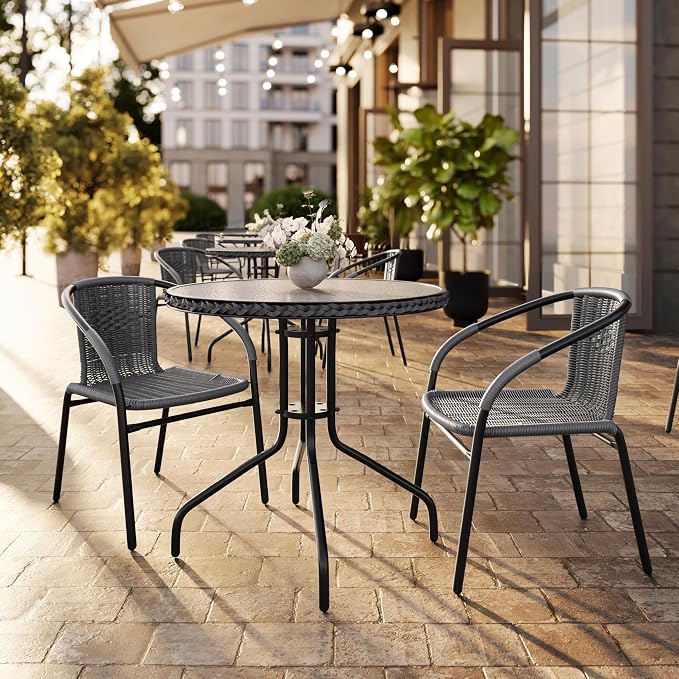 Flash Furniture Lila 2 Pack Gray Rattan Indoor-Outdoor Restaurant Stack Chair | - Image 8