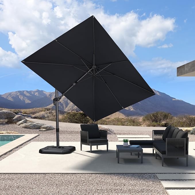 PURPLE LEAF Patio Cantilever Umbrella Left-right Tilting 8.2' X 11.5' Grey | 5 - Image 2