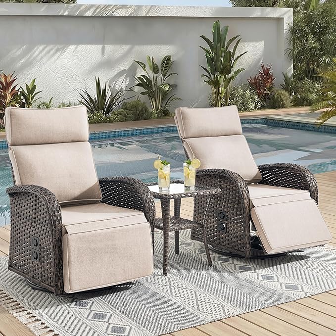 3 Pieces Zero Gravity Patio Swivel Recliner Chairs Set of 2 by JelwalyPatioFurnitureSet