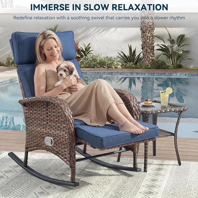 Zero Gravity Patio Rocking Wicker Recliner Chairs Set of 2- Wicker Outdoor - Image 4