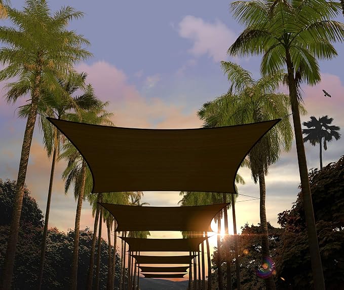 Amgo Custom Size 16' x 19' Brown Rectangle Square Sun Shade Sail UPF50+ by Amgo
