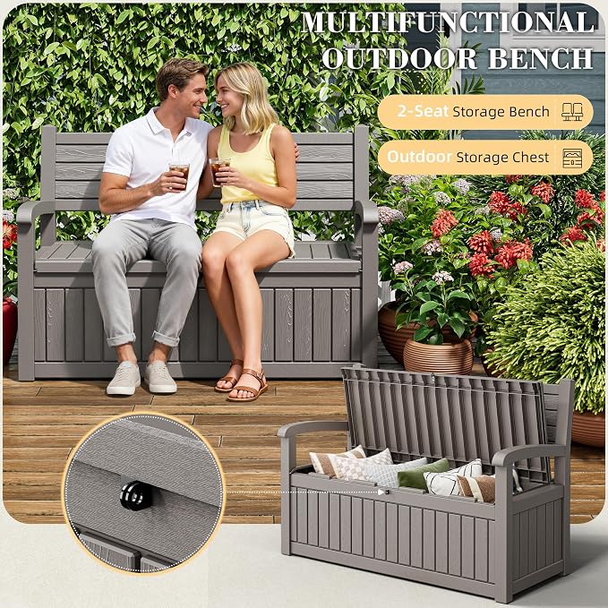 80-Gallon Deck Box Outdoor Storage Bench, Waterproof Outdoor Storage Box - Image 4