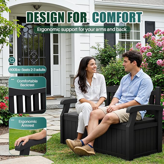 Devoko 80 Gallon Storage Bench Deck Box Waterproof&Lockable | Outdoor Benches - Image 3