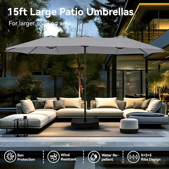 PHI VILLA 15ft Large Outdoor Patio Umbrella - Image 7