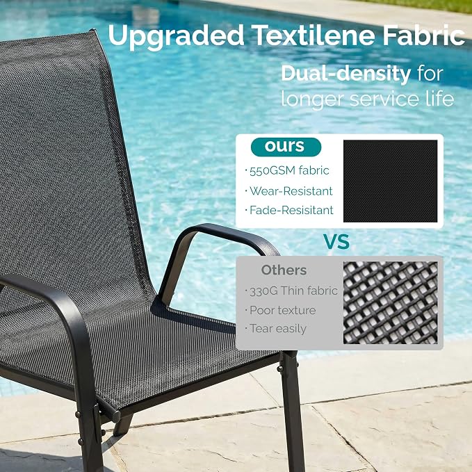 MAMIZO Patio Dining Chairs, Stackable Textilene Chair Set of 8, - Image 3