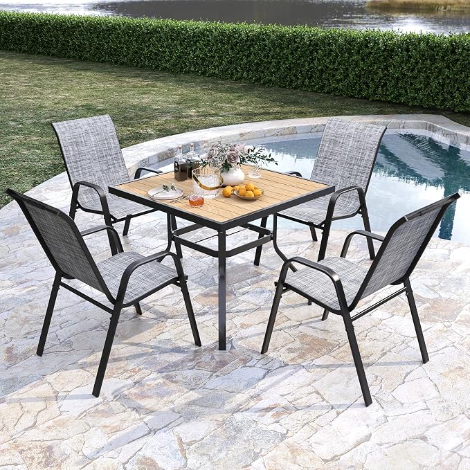 Outdoor Patio Chairs Set of 4 Stackable Dining Chairs All-Weather Textilene - Image 5