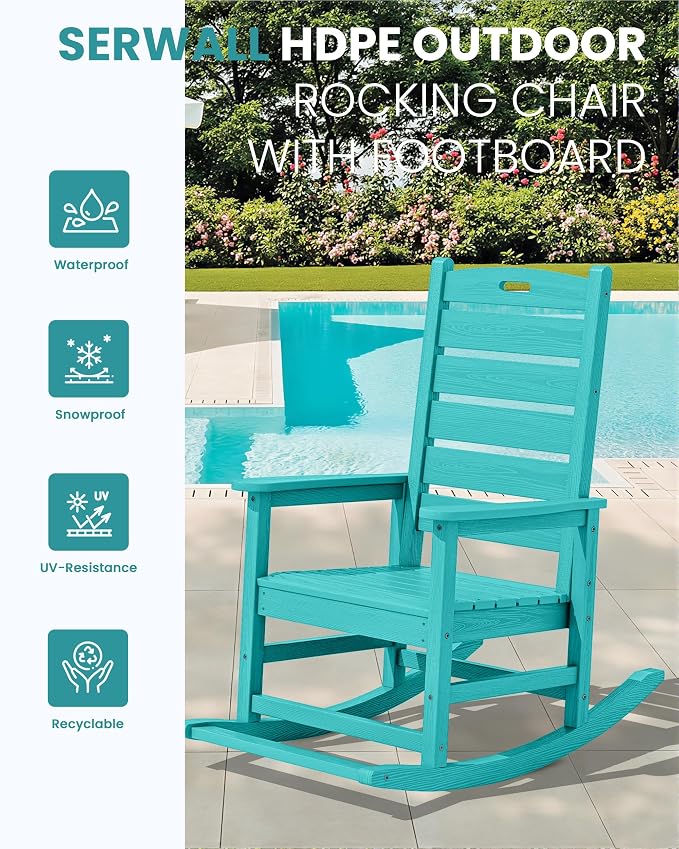 SERWALL Outdoor Rocking Chair Set of 2, HDPE Rocker - Image 4