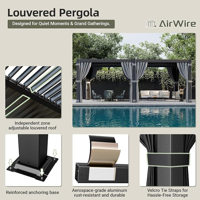 Airwire 12'x20' Louvered Pergola Aluminum Frame Gray | Outdoor Pergola - Image 6