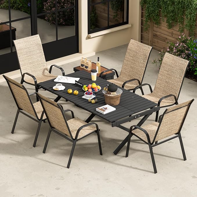 Patio Chairs Set of 6, Outdoor Stackable Dining Chairs - Image 2