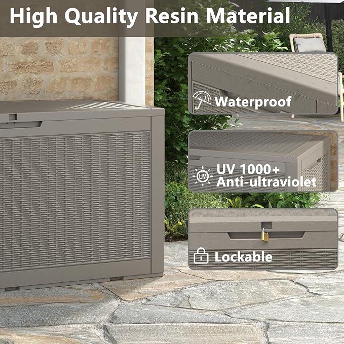 120 Gallon Waterproof Large Resin Deck Box, Lockable Large Outdoor Storage - Image 3