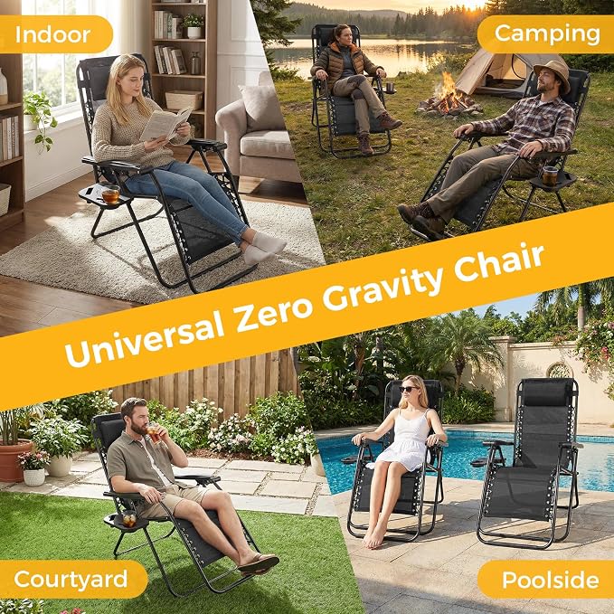 NEWBULIG Zero Gravity Chairs Set of 2, Folding Lounge Recliner Chair | Portable - Image 8