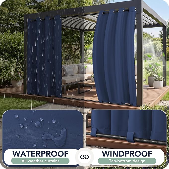 Outdoor Curtains for Patio Waterproof 6 Panels, Porch Sun Shade | Weatherproof - Image 2