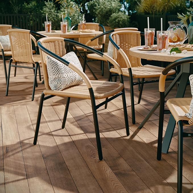 EMMA + OLIVER Beige PE Rattan Stackable Patio Dining Chair, Indoor/Outdoor Use - Image 4