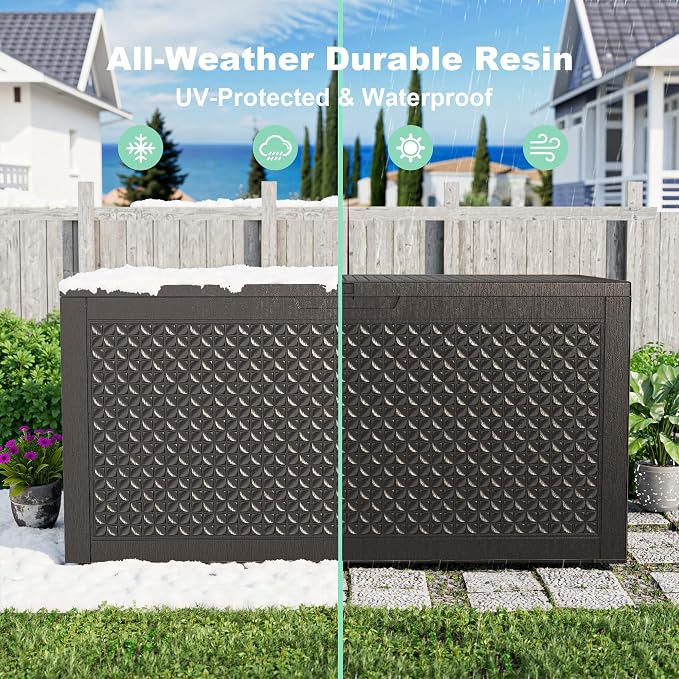 PatioZen 110 Gallon Resin Deck Box, Lockable Patio Outdoor Storage Box - Image 7