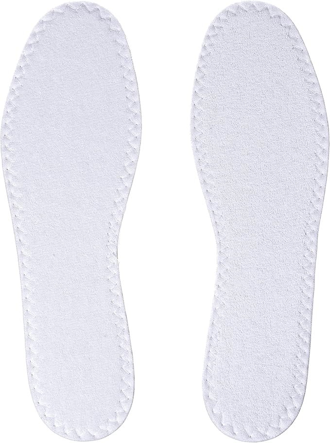 Happystep Cotton Terry Cloth Insoles, Barefoot Shoe Inserts, Sweat Absorption, Odor Control, Moisture-Wicking, Washable and Reusable, Zero Drop Shoe Insoles, 2 Pairs of White (Women Size 7)